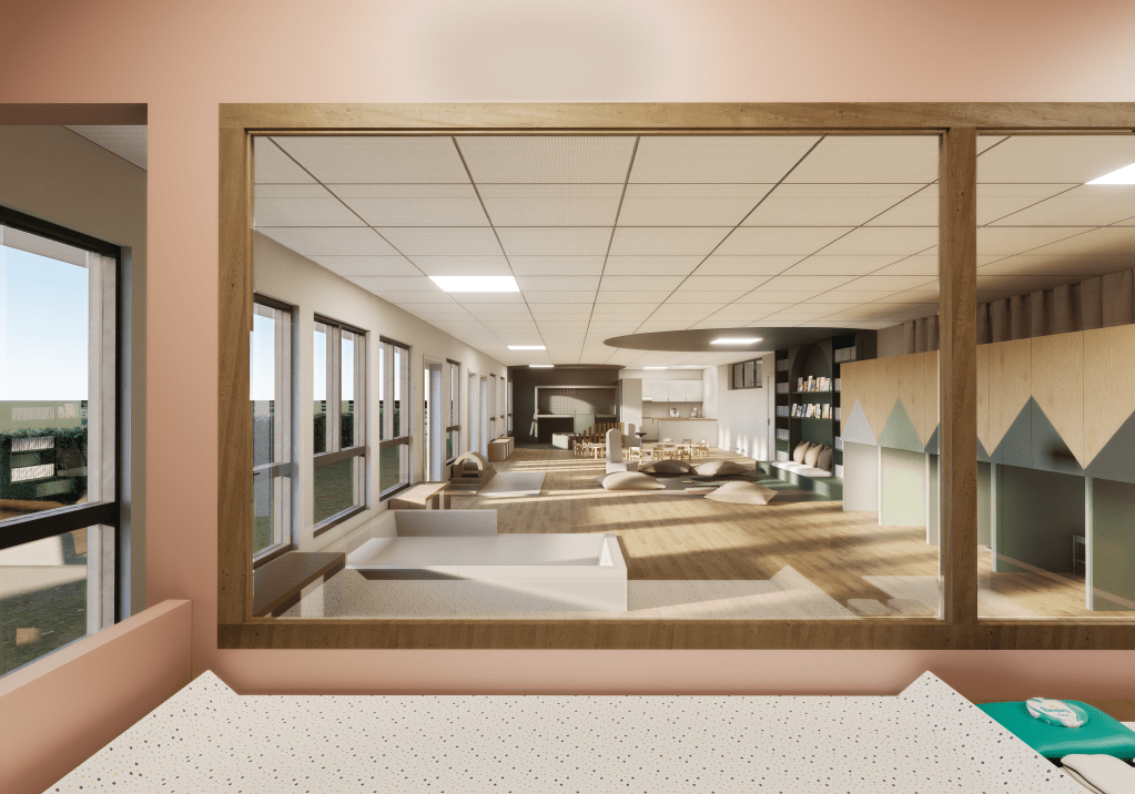 Vue 3D de l'espace de partage d'une micro-crèche